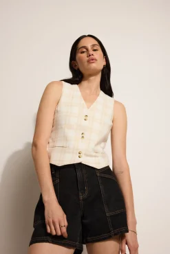 Elementary Coral Button Front Top