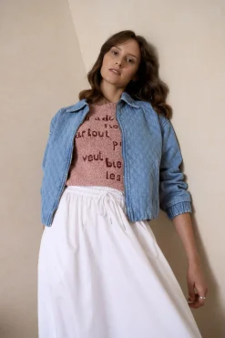 Elementary Denim Quilted Bomber Jacket