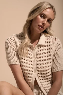Elementary Dune Crochet Detail Collared Cardi