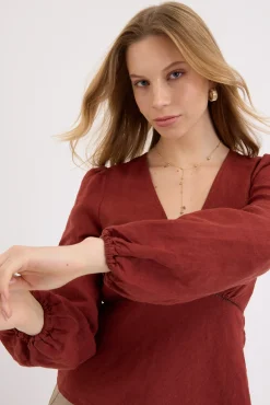 Jenny V Neck Linen Blouse