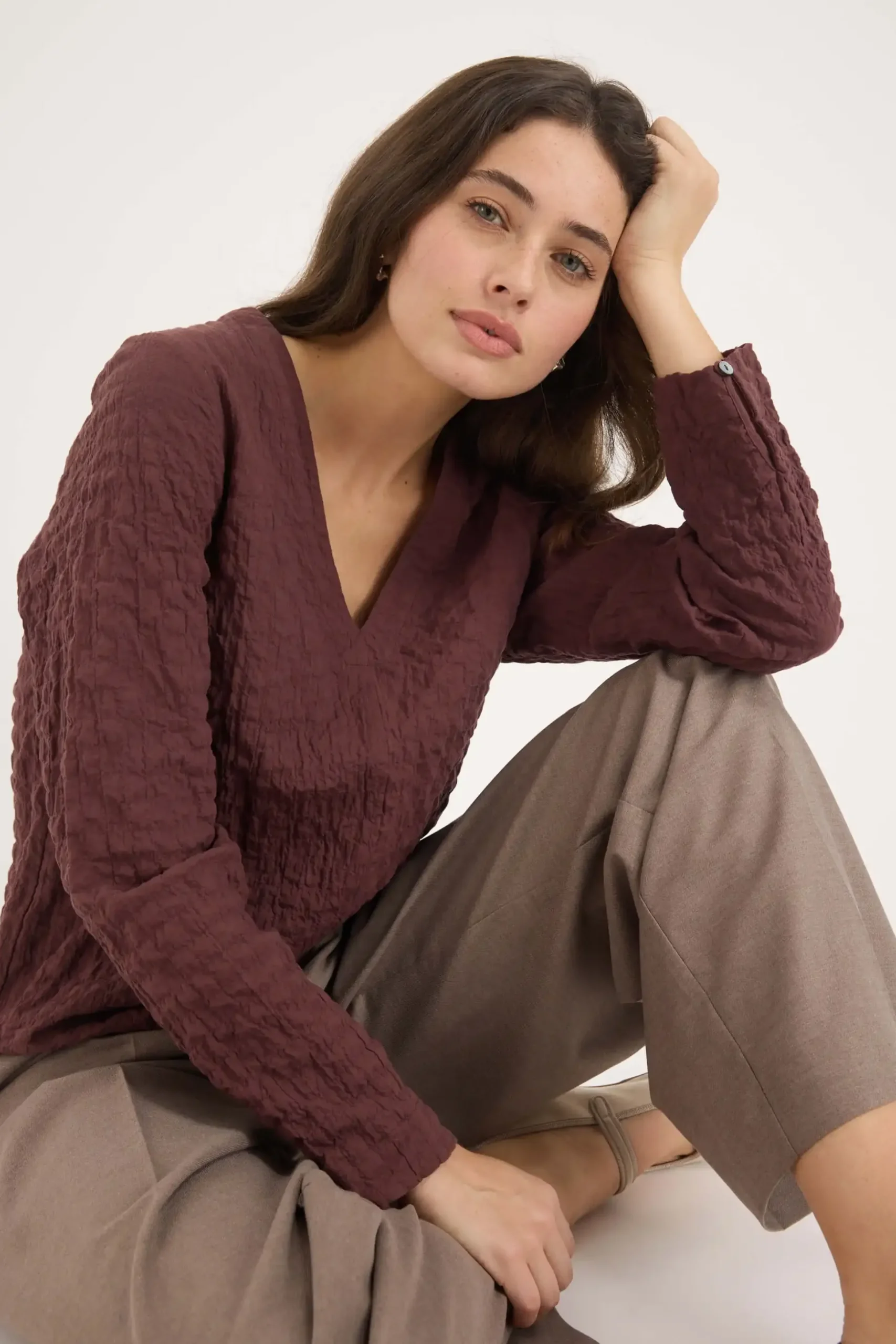 The Textured V Neck Top
