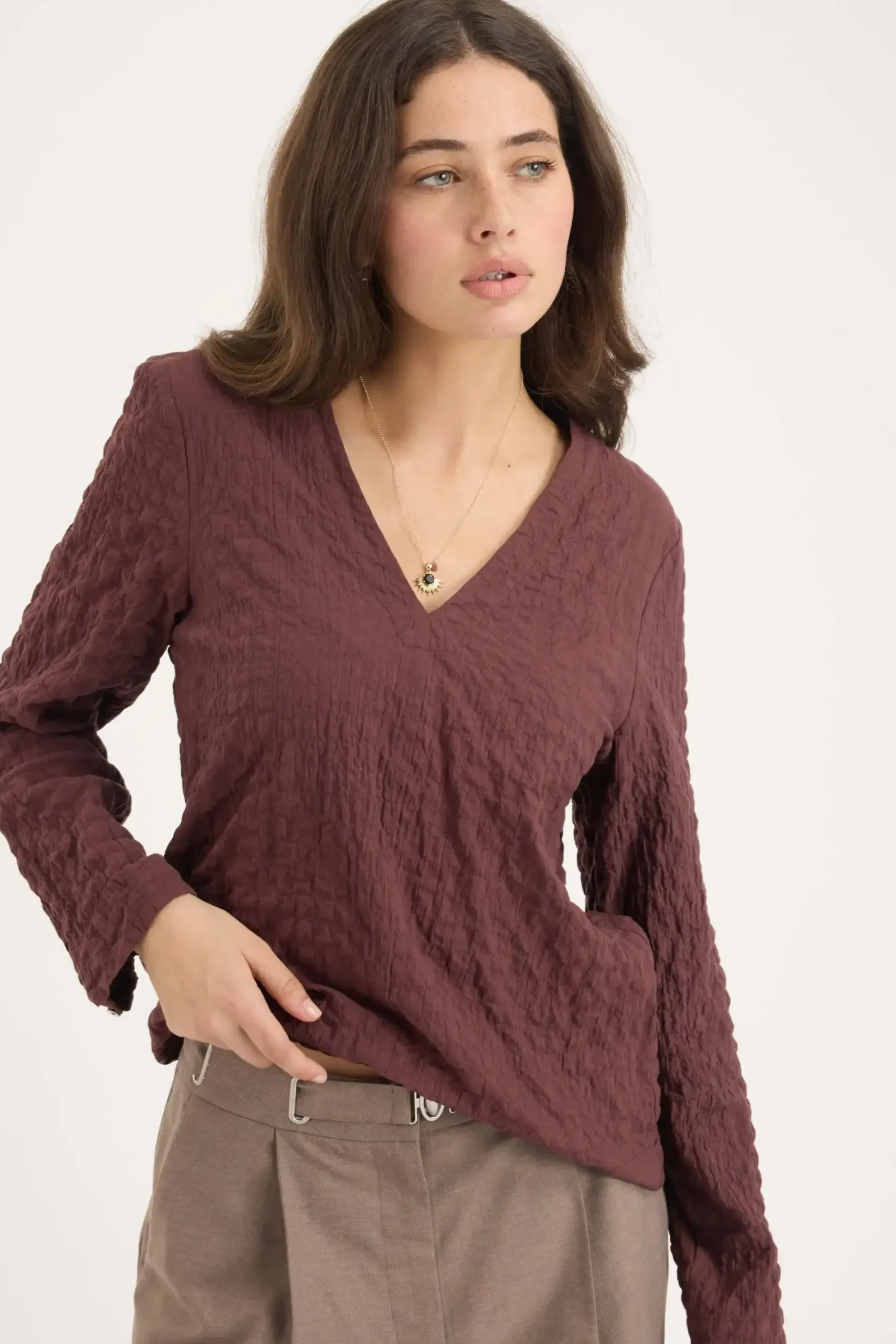 The Textured V Neck Top