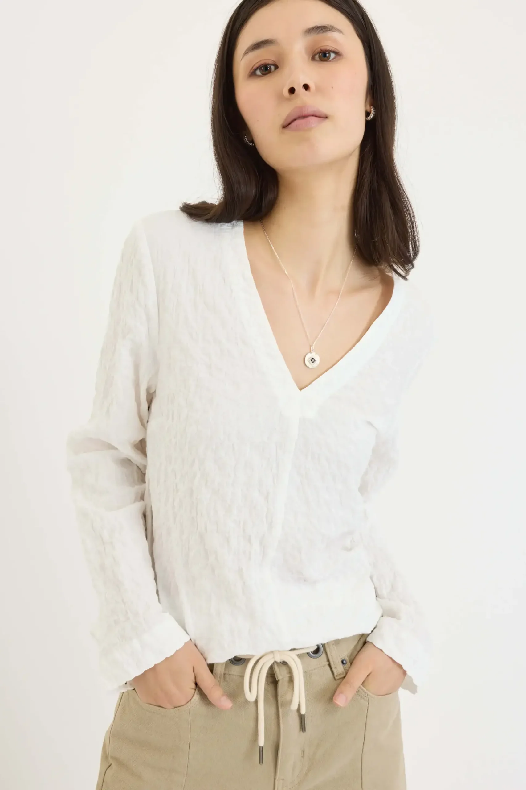 The Textured V Neck Top