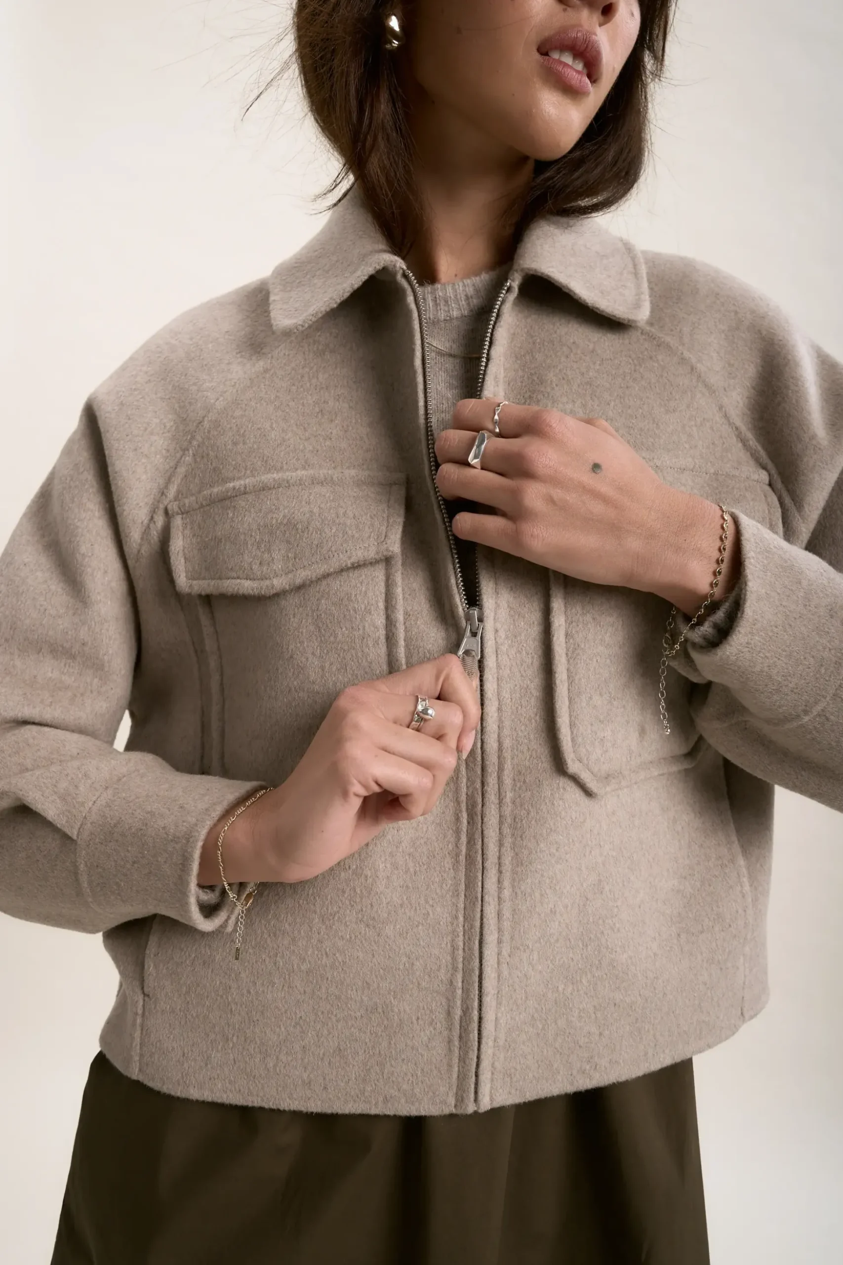 The Zip Front Wool Blend Cropped Coat