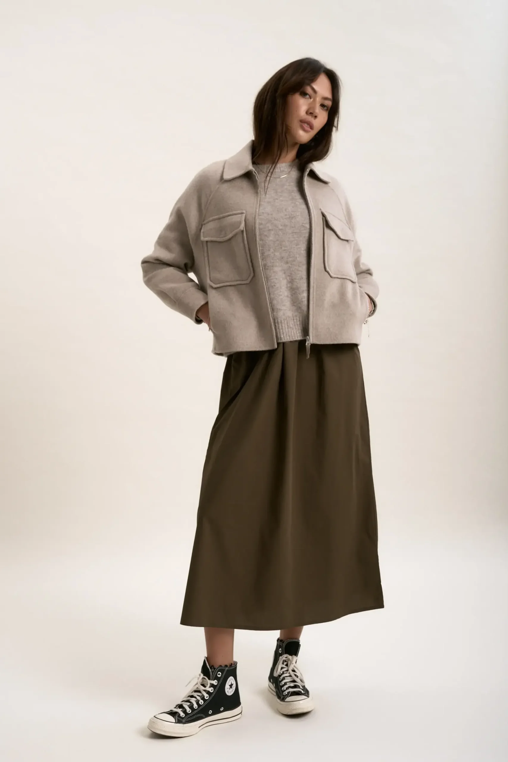 The Zip Front Wool Blend Cropped Coat