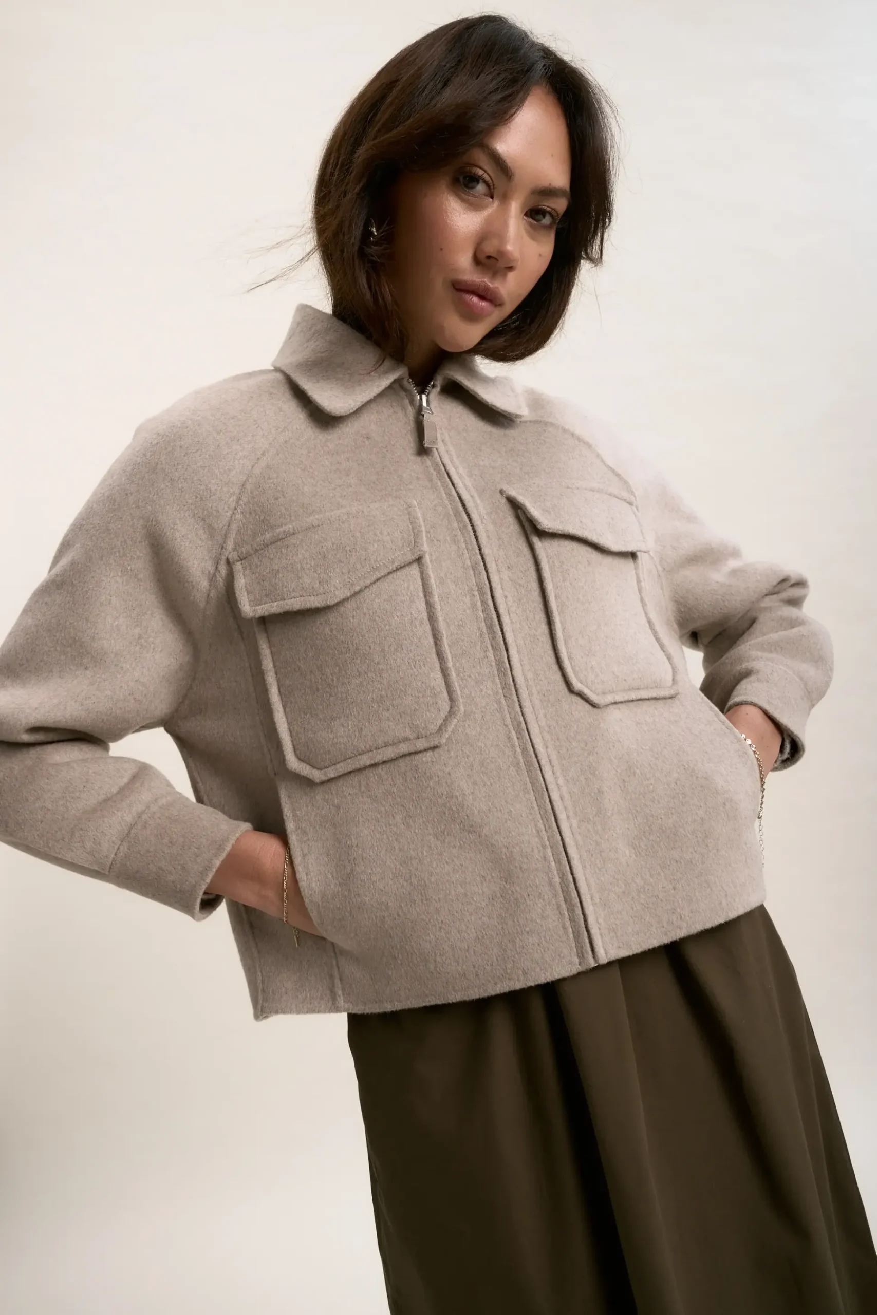 The Zip Front Wool Blend Cropped Coat